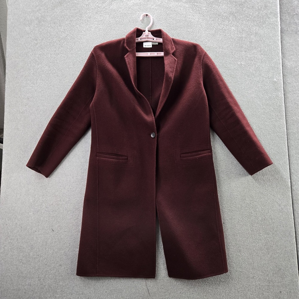VINCE Women Jacket‎ S Burgundy Polyester Wool Coat Long Button Sleeve